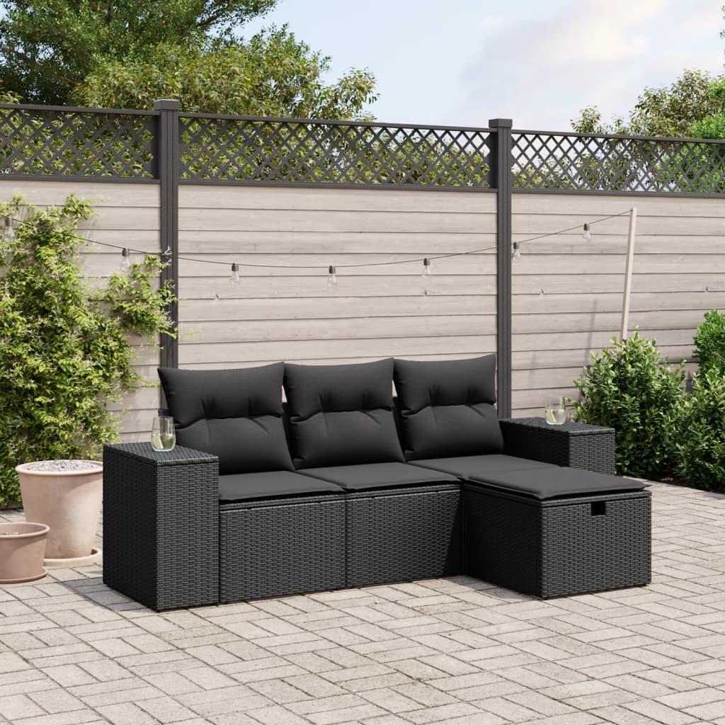 Sofasæt til haven 4 dele med hynder polyrattan sort