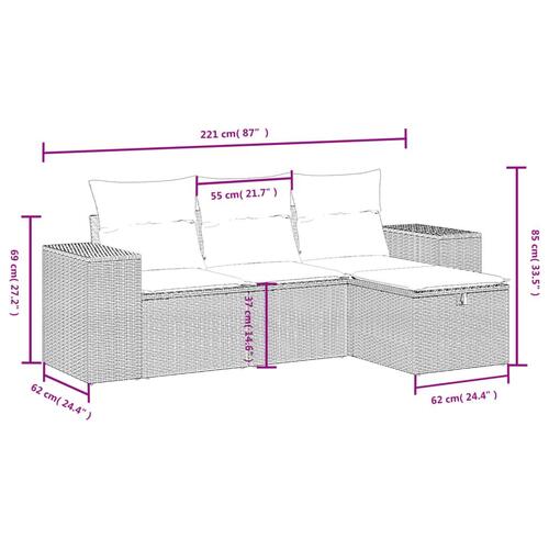 Sofasæt til haven 4 dele med hynder polyrattan sort