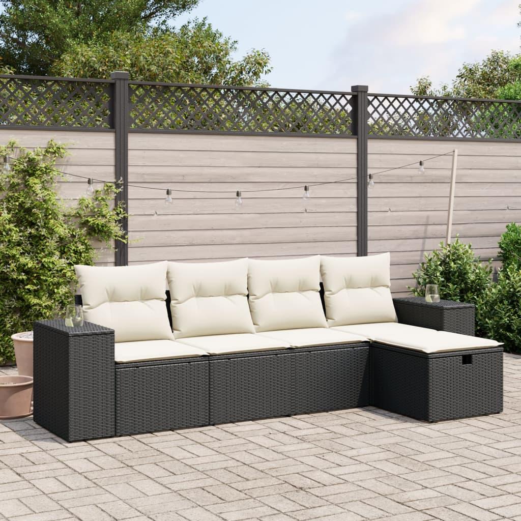 Sofasæt til haven 5 dele med hynder polyrattan sort