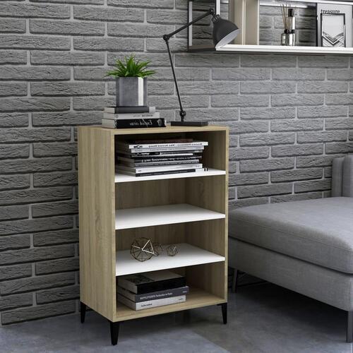 Skænk 57x35x90 cm konstrueret træ hvid og sonoma-eg