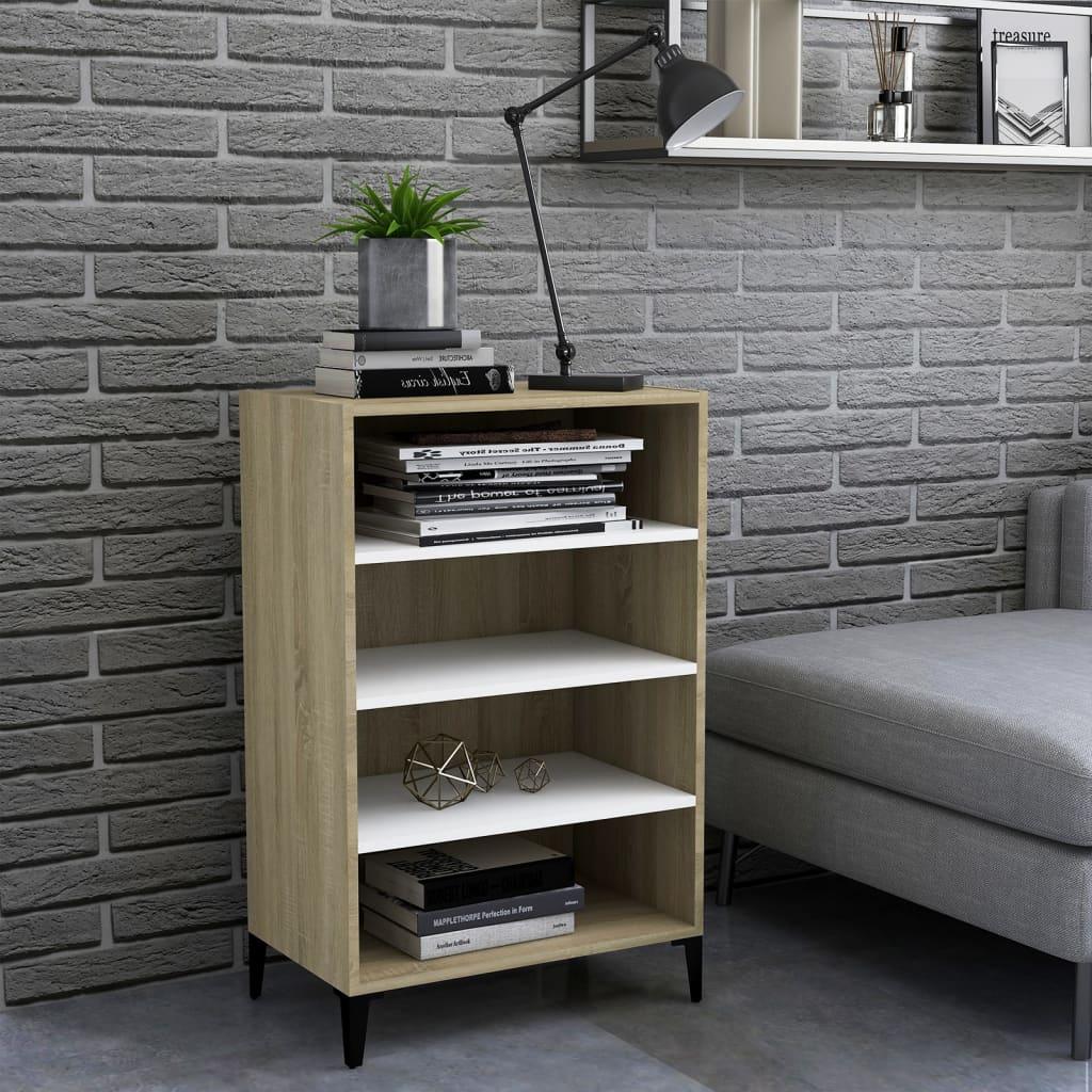 Skænk 57x35x90 cm konstrueret træ hvid og sonoma-eg