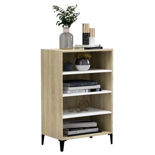 Skænk 57x35x90 cm konstrueret træ hvid og sonoma-eg