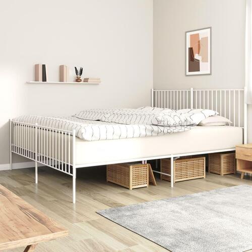 Sengeramme med sengegavl og fodgærde 183x213 cm metal hvid