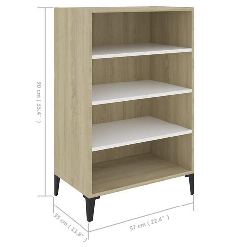 Skænk 57x35x90 cm konstrueret træ hvid og sonoma-eg