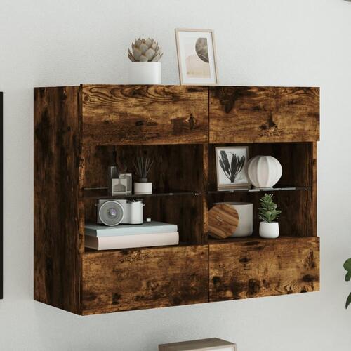 Væghængt tv-bord med LED-lys 78,5x30x60,5 cm røget egetræsfarve