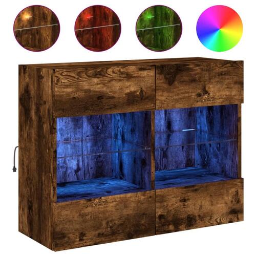 Væghængt tv-bord med LED-lys 78,5x30x60,5 cm røget egetræsfarve