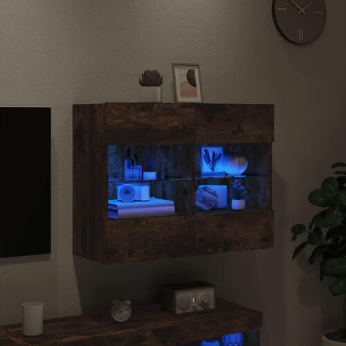 Væghængt tv-bord med LED-lys 78,5x30x60,5 cm røget egetræsfarve