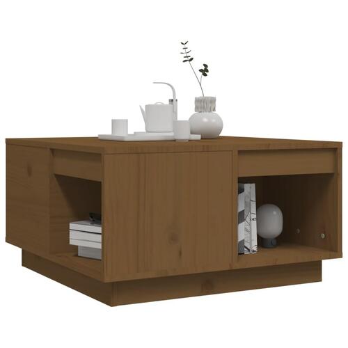 Sofabord 60x61x32,5 cm massivt fyrretræ gyldenbrun