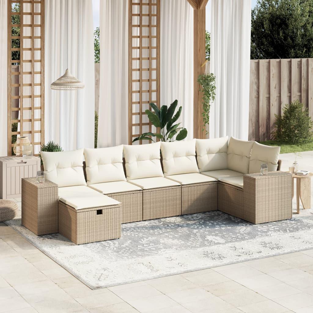 Sofasæt til haven 7 dele med hynder polyrattan beige