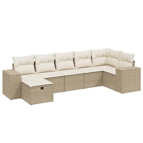 Sofasæt til haven 7 dele med hynder polyrattan beige