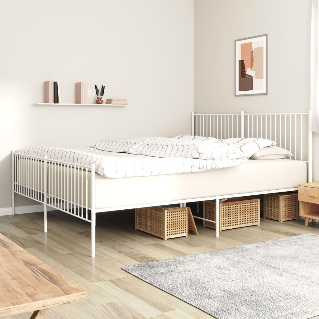 Sengeramme med sengegavl og fodgærde 200x200 cm metal hvid billede