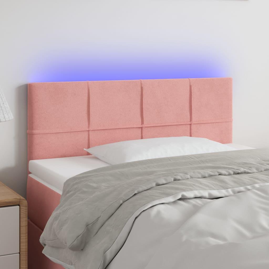 Sengegavl med LED-lys 80x5x78/88 cm velour lyserød billede