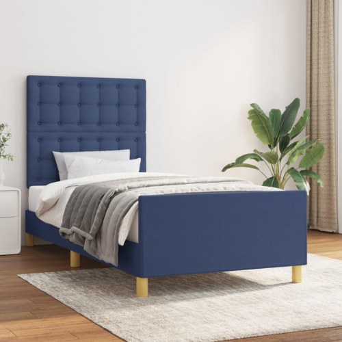 Sengeramme med sengegavl 80×200 cm - stof, blå