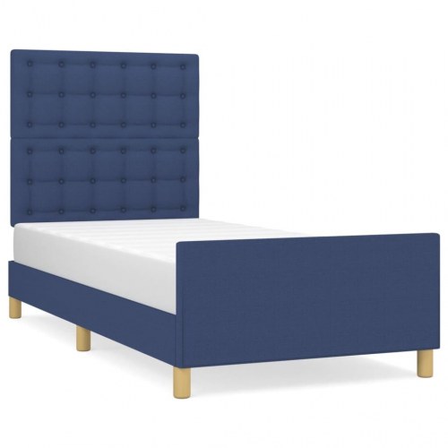 Sengeramme med sengegavl 80×200 cm - stof, blå