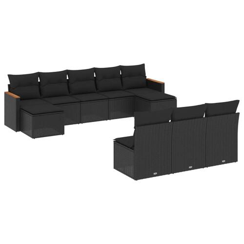 Sofasæt til haven 10 dele med hynder polyrattan sort