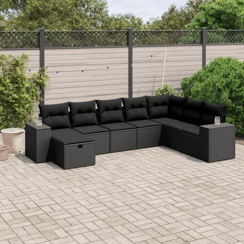 Sofasæt til haven 8 dele med hynder polyrattan sort