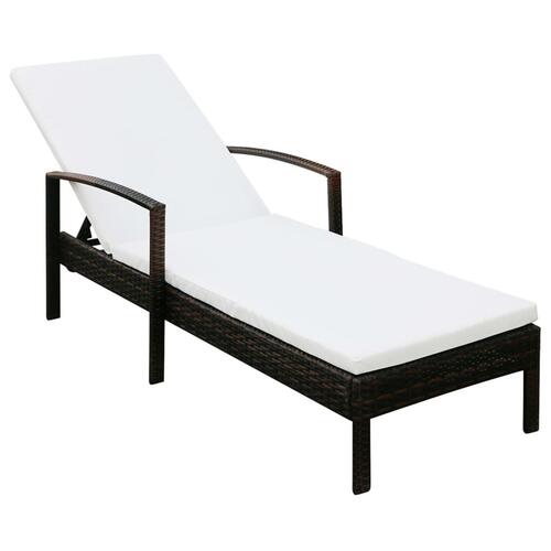Liggestol med hynde polyrattan brun