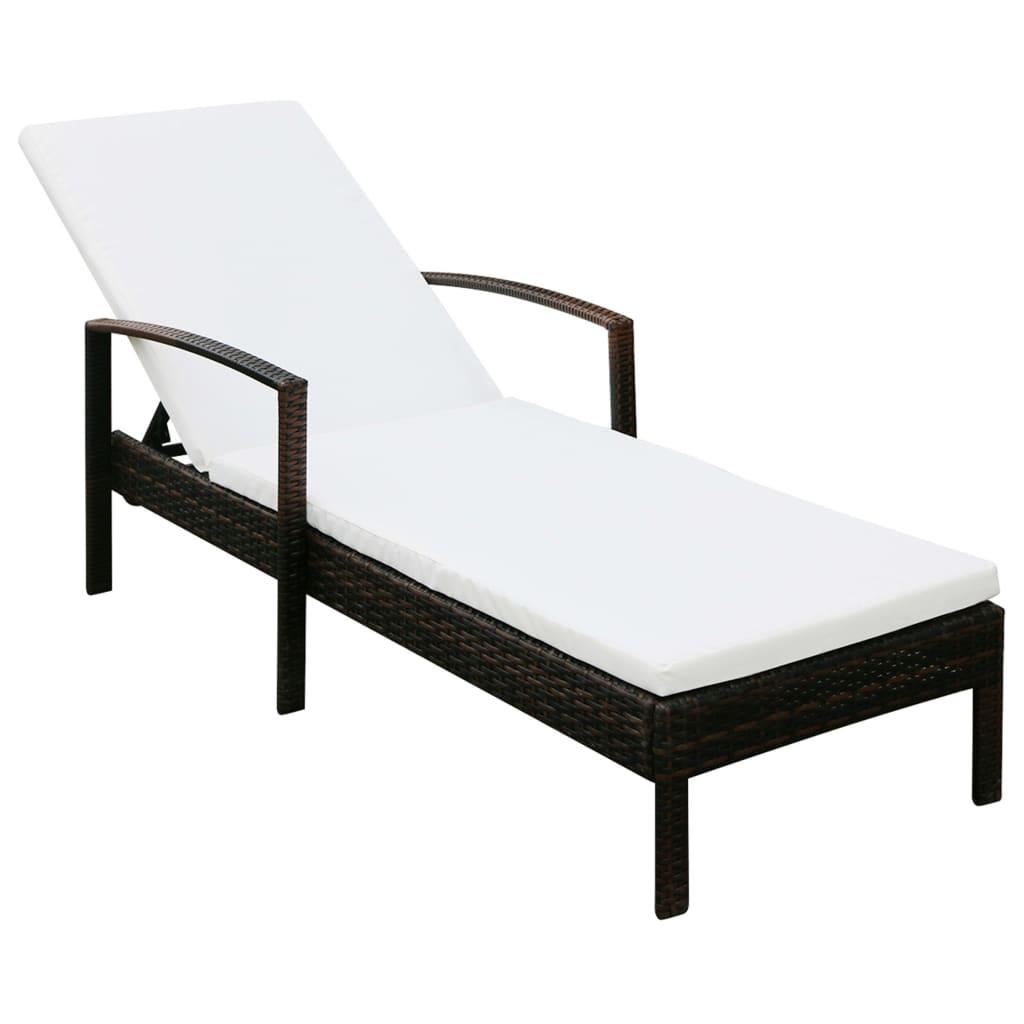 Liggestol med hynde polyrattan brun