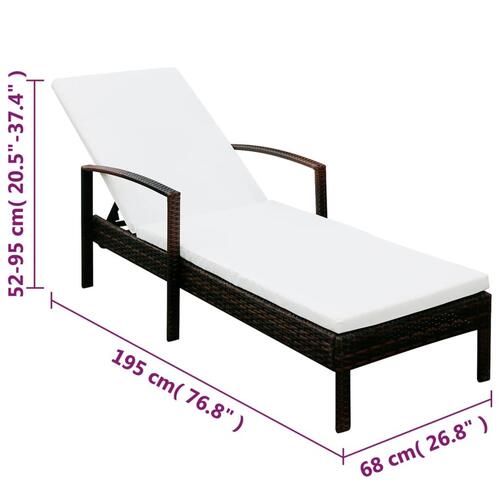 Liggestol med hynde polyrattan brun