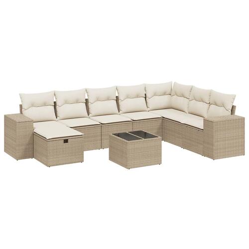 Sofasæt til haven 9 dele med hynder polyrattan beige