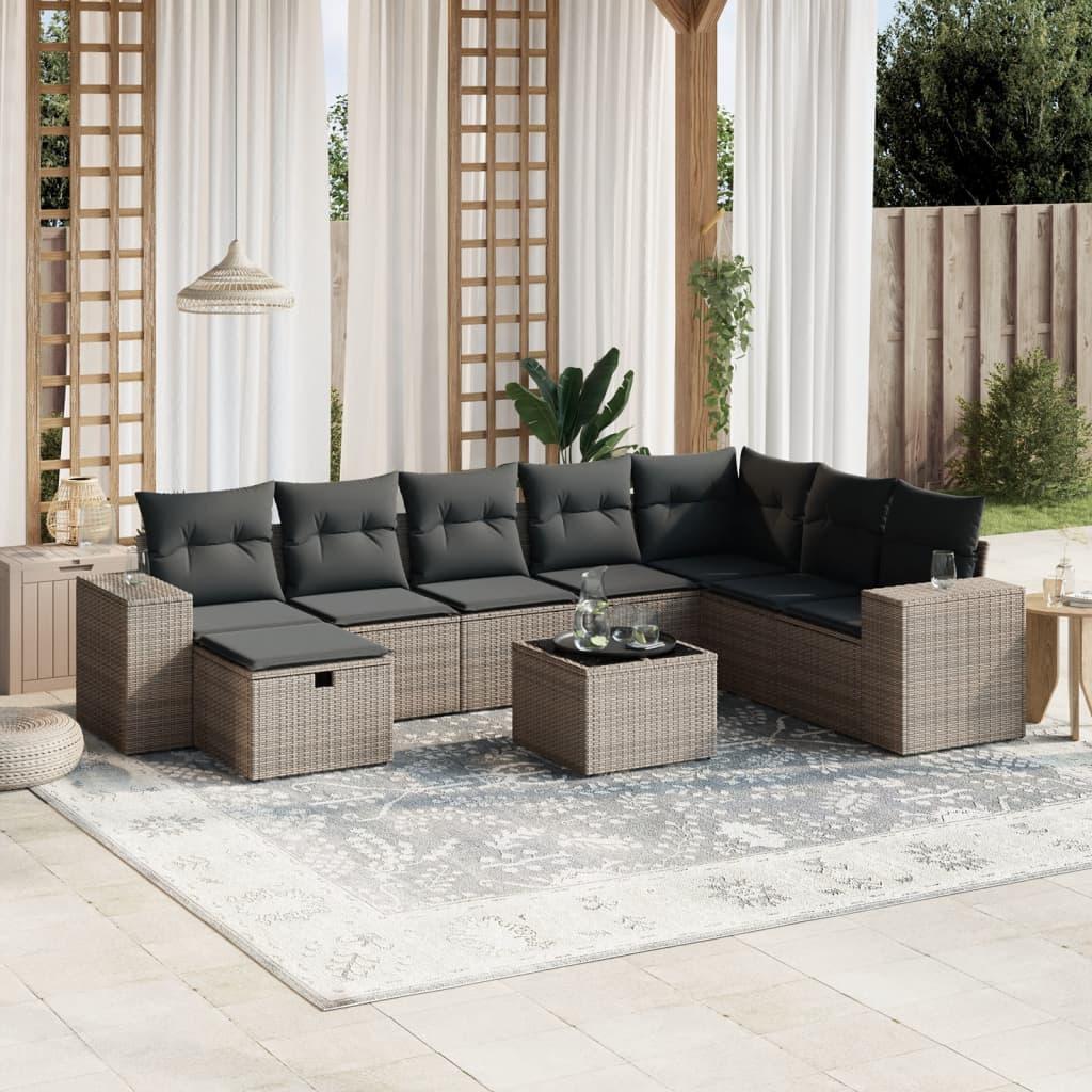 Sofasæt til haven 9 dele med hynder polyrattan grå