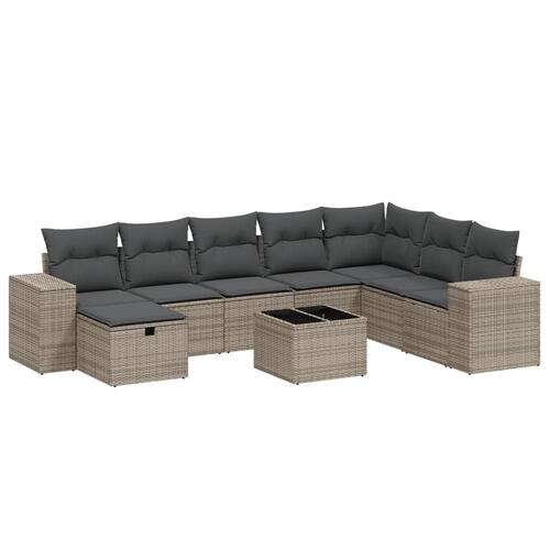 Sofasæt til haven 9 dele med hynder polyrattan grå