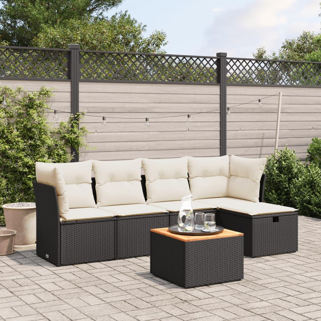 Sofasæt til haven 6 dele med hynder polyrattan sort