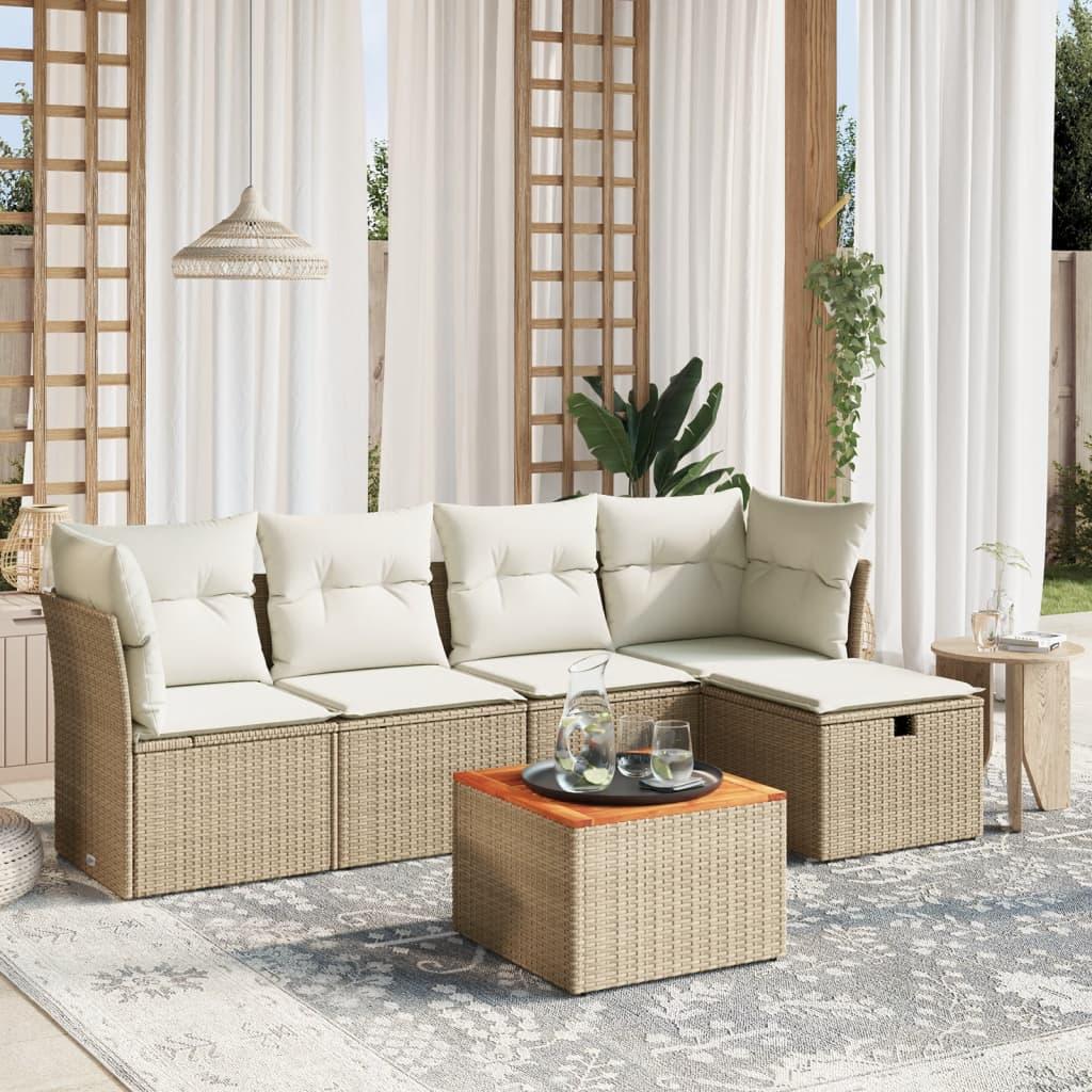 Sofasæt til haven 6 dele med hynder polyrattan beige