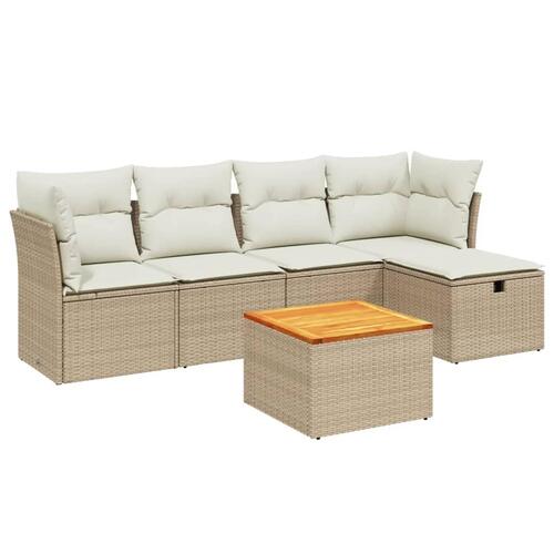 Sofasæt til haven 6 dele med hynder polyrattan beige