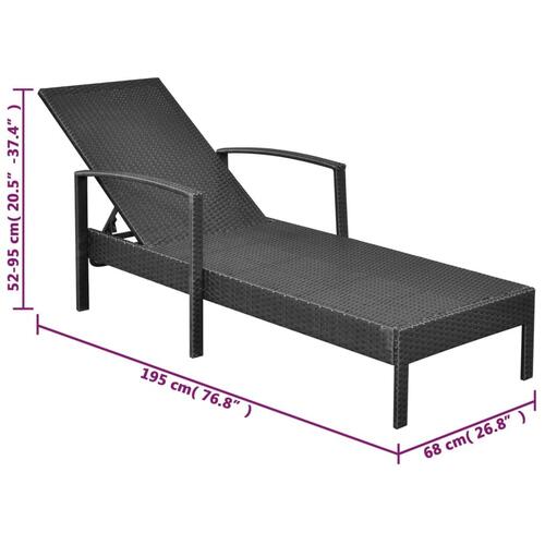 Liggestol med hynde polyrattan sort