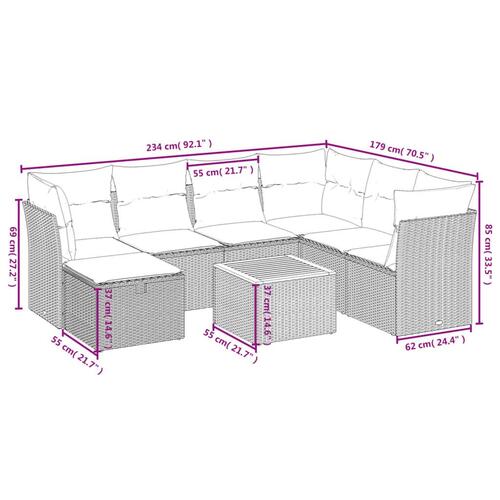 Sofasæt til haven 8 dele med hynder polyrattan sort