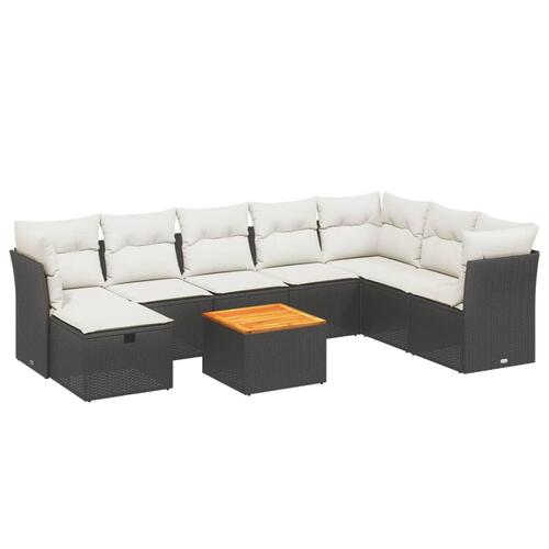 Sofasæt til haven 9 dele med hynder polyrattan sort