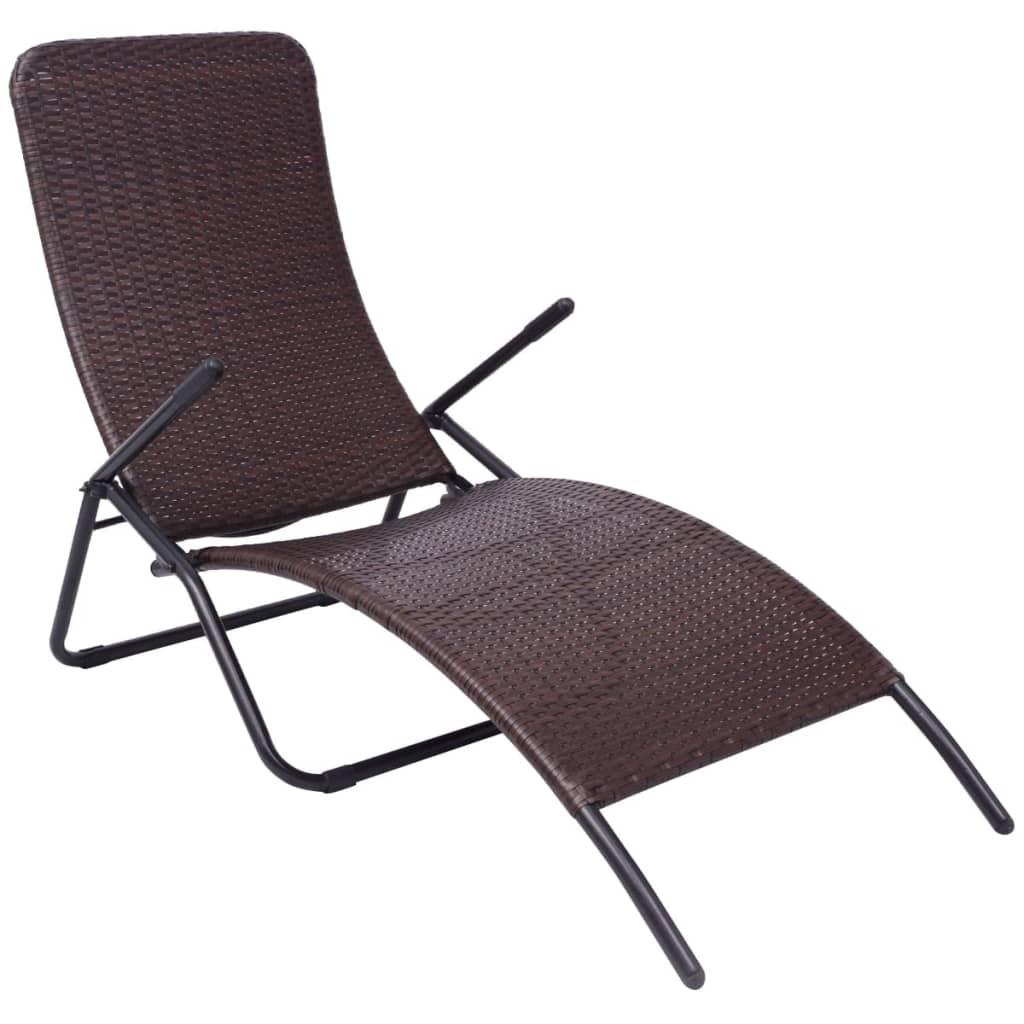 Liggestol foldbar polyrattan brun