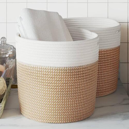 Opbevaringskurve 2 stk. Ø28x28 cm bomuld brun og hvid
