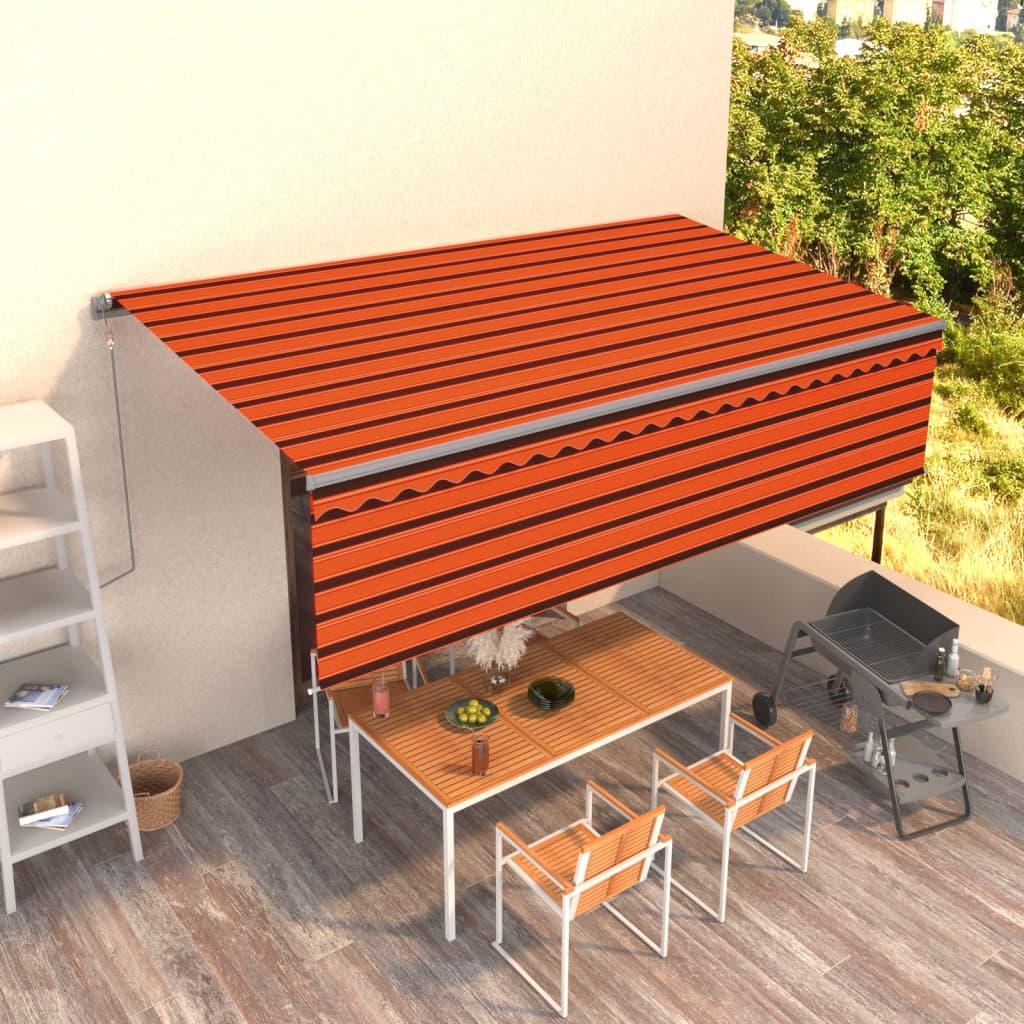 Markise m. gardin 5x3 m manuel betjening orange og brun
