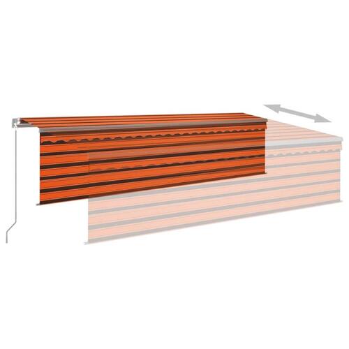 Markise m. gardin 5x3 m manuel betjening orange og brun