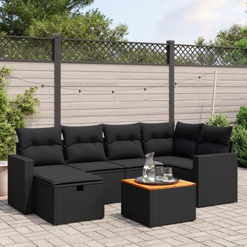 Sofasæt til haven 7 dele med hynder polyrattan sort