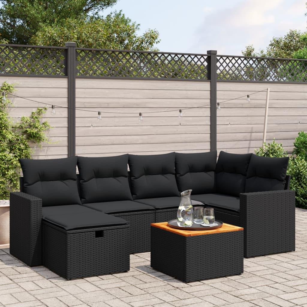Sofasæt til haven 7 dele med hynder polyrattan sort