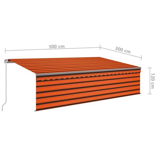 Markise m. gardin 5x3 m manuel betjening orange og brun