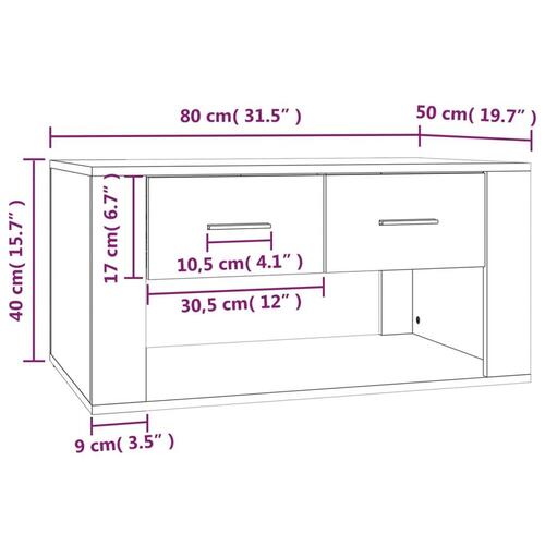 Sofabord 80x50x40 cm konstrueret træ røget egetræsfarve