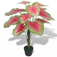 Kunstig caladium-plante med urtepotte 85 cm grøn og rød