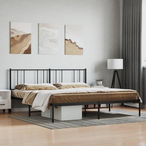 Sengeramme med sengegavl 200×200 cm - metal, sort