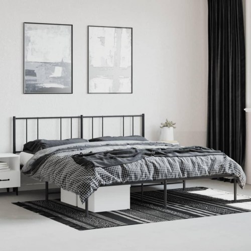 Sengeramme med sengegavl 200×200 cm - metal, sort