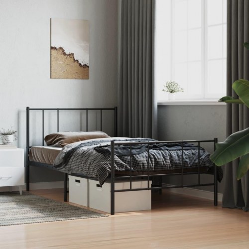 Sengeramme med sengegavl og fodgærde 75x190 cm metal sort