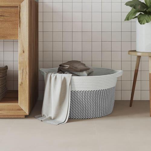 Opbevaringskurv Ø40x25 cm bomuld grå og hvid