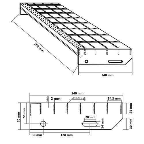 Trappetrin 70x24x7 cm trinrist galvaniseret stål