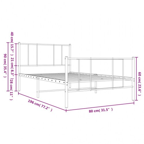 Sengeramme med sengegavl og fodgærde 75x190 cm metal sort