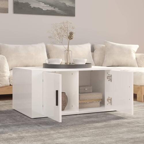 Sofabord 80x50x36 cm konstrueret træ hvid højglans