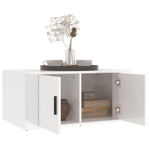 Sofabord 80x50x36 cm konstrueret træ hvid højglans