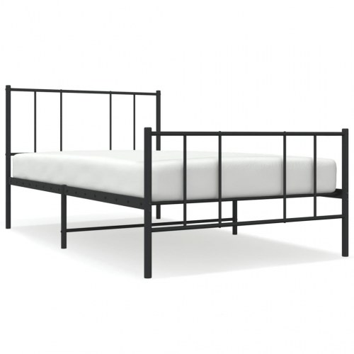 Sengeramme med sengegavl og fodgærde 90x190 cm - metal, sort